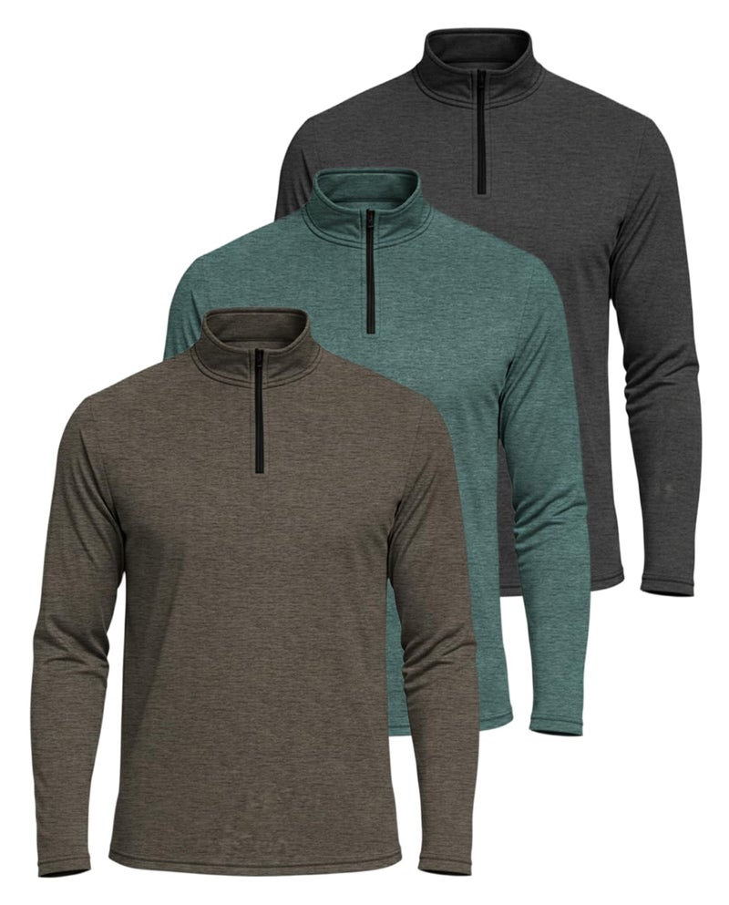 REALESSENTIALS Real Essentials 3 Pack: Men's Dry-Fit Active Quarter Zip Long Sleeve Athletic Performance Pullover (Available in Big & Tall) Set 4 L - Image 1